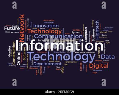 Word cloud background concept for Information technology. Computer network system use for internet communication skill develop. vector illustration. Stock Vector