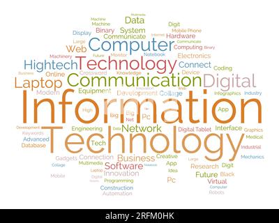 Word cloud background concept for Information technology. Computer network system use for internet communication skill develop. vector illustration. Stock Vector