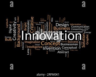 Word cloud background concept for Innovation. Creativity concept strategy can do invention solution idea develop. vector illustration. Stock Vector