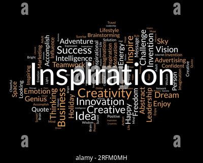 Word cloud background concept for Inspiration. Creative innovation, intelligence imagination idea of business vision. vector illustration. Stock Vector