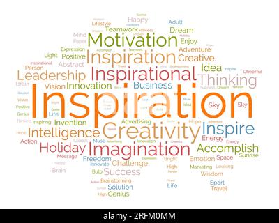 Word cloud background concept for Inspiration. Creative innovation, intelligence imagination idea of business vision. vector illustration. Stock Vector