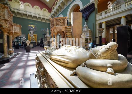 London, England, UK - July 29, 2022. Interior of the Victoria and Albert Museum. Inside the V&A Museum in London with artwork, sculptures and statues. Stock Photo