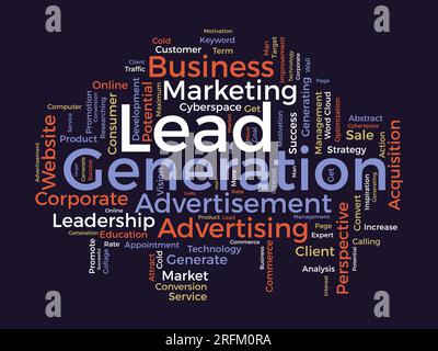 Word cloud background concept for Lead generation. Financial marketing strategy control for generating customer potential. vector illustration. Stock Vector