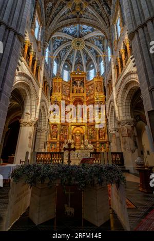 The main altarpiece of the Cathedral. Tarazona Cathedral is a Roman Catholic church located in Tarazona, Zaragoza province, in Aragon, Spain Stock Photo