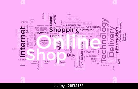 Word cloud background concept for Online shop. Growth your retail or e-commerce business with digital online marketing system. vector illustration. Stock Vector