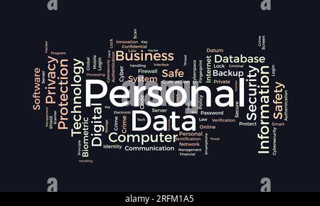 Word cloud background concept for Personal data. Digital safety protection policy used for personal internet security. vector illustration. Stock Vector