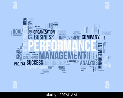 Word cloud background concept for Performance management. Employee commitment progress strategy of business coaching efficiency. vector illustration. Stock Vector