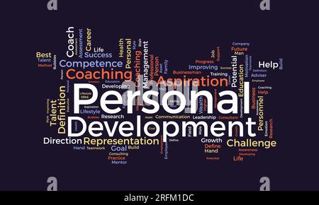 Word cloud background concept for Personal development. Career growth with improving personal motive aspiration. vector illustration. Stock Vector
