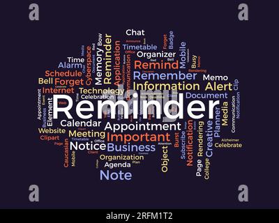 Word cloud background concept for Reminder. Important notice, business alert note of work deadline calendar. vector illustration. Stock Vector