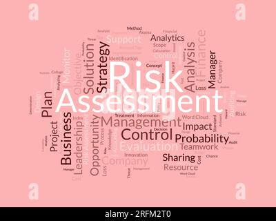 Word cloud background concept for Risk assessment. Cloud finance strategic plan for business control for loss or profit. Vector illustration. Stock Vector