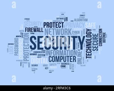 Word cloud background concept for security. Protect technology, privacy network and cyber information of hacker crime. vector illustration. Stock Vector