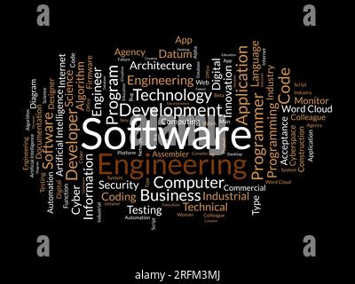 Word cloud background concept for Software engineering. computer programming system, cloud technology development of application management. vector il Stock Vector