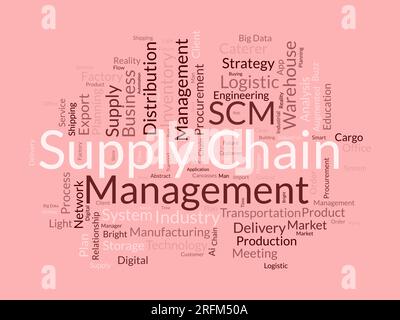 Word cloud background concept for supply chain management (SCM). inventory business, manufacturing industry system of business network. vector illustr Stock Vector