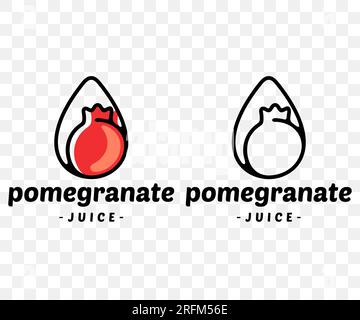 Pomegranate, pomegranate juice, pomegranate in a drop, graphic design. Fruit, drink, food, beverage, juicy and drinking, vector design Stock Vector
