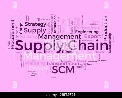 Word cloud background concept for supply chain management (SCM). inventory business, manufacturing industry system of business network. vector illustr Stock Vector