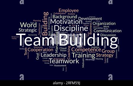 Word cloud background concept for Team building. Motivation coaching management with business assessment. vector illustration. Stock Vector