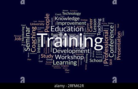 Word cloud background concept for Training. Professional career development with business workshop conference skill study. vector illustration. Stock Vector