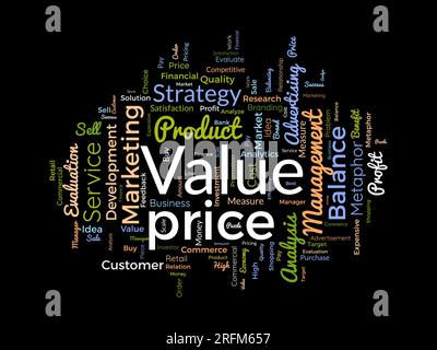 Word cloud background concept for Value price. Financial analysis metaphor with balance measure. vector illustration. Stock Vector