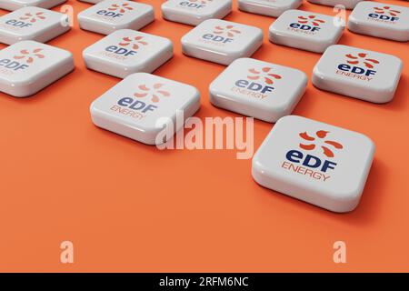 LONDON, UK - July 2023: EDF gas and electricity energy supplier company logo. 3D Rendering Stock Photo