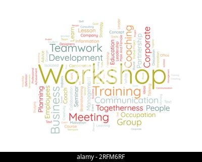 Word cloud background concept for Workshop. Business training seminar for employee brainstorming information concept. vector illustration. Stock Vector
