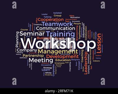 Word cloud background concept for Workshop. Business training seminar for employee brainstorming information concept. vector illustration. Stock Vector