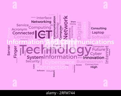 Word cloud background concept for Information and Communications Technology (ict). cyberspace network system of software development service. vector i Stock Vector