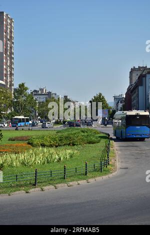 Bus transportation in Novi Sad, Serbia. Bus turntable on a sunny day Stock Photo