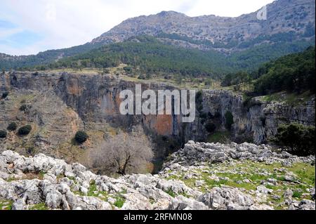 El Chorro waterfall. La Iruela, Sierra de Cazorla, Segura y La Villas Natural Park, Jaen province, Andalucia, Spain. Stock Photo