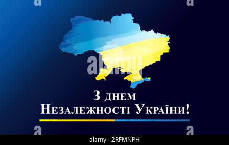 Happy Independence Day of Ukraine web banner with map in flag colors. Ukrainian text - Happy Independence Day. Vector illustration for posters or card Stock Vector