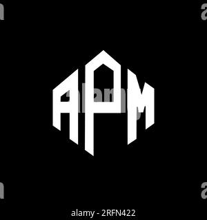 APM letter logo design with polygon shape. APM polygon and cube shape logo design. APM hexagon vector logo template white and black colors. APM monogr Stock Vector