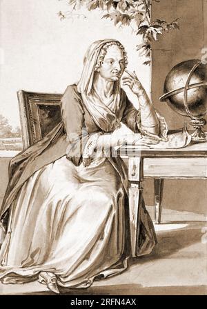 Portrait of Maria Gaetana Agnesi (1718-1799), Italian mathematician and philosopher, who was the first woman to write a mathematics handbook and the first female math professor at a university. She is known for her work in differential calculus and on the cubic curve known as the 'witch of Agnesi.' Undated sketch by Jean-Baptiste-Francois Bosio (1764-1827). Stock Photo