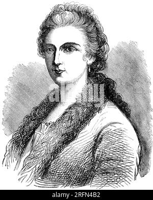 Portrait of Maria Gaetana Agnesi (1718-1799), Italian mathematician and philosopher, who was the first woman to write a mathematics handbook and the first female math professor at a university. She is known for her work in differential calculus and on the cubic curve known as the 'witch of Agnesi.' Eugenio Camerini, circa mid-19th century. Stock Photo