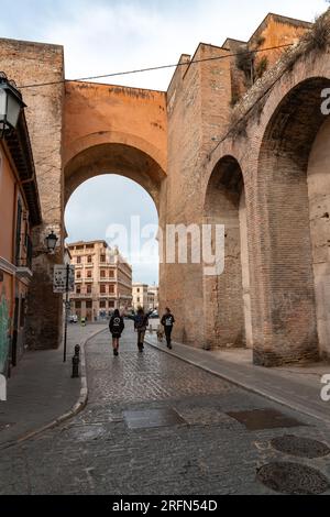 Granada, Spain - February 23, 2022: Puerta de Elvira is an arch gate in Granada, Spain. It was declared Bien de Interes Cultural in 1896. Stock Photo