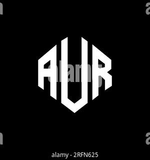 AUR letter logo design with polygon shape. AUR polygon and cube shape logo design. AUR hexagon vector logo template white and black colors. AUR monogr Stock Vector