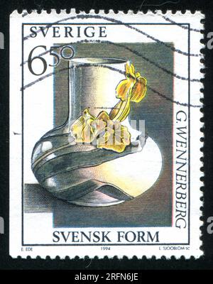 SWEDEN - CIRCA 1994: stamp printed by Sweden, shows Vase with Irises, by Gunnar Wennerberg, circa 1994 Stock Photo