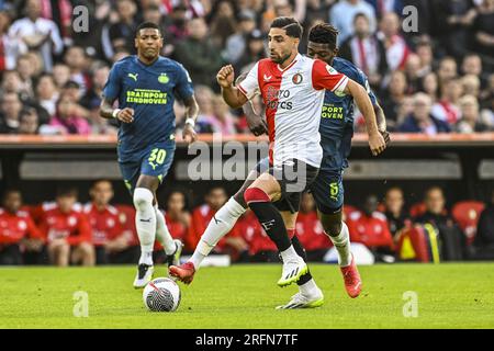 ROTTERDAM - Alireza Jahanbakhsh of Feyenoord, Ibrahim Sangare of PSV Eindhoven (lr) during the 27th edition of the Johan Cruijff Shield between Dutch champion Feyenoord and cup winner PSV at Feyenoord Stadium De Kuip on August 4, 2023 in Rotterdam, Netherlands. ANP OLAF KRAAK Credit: ANP/Alamy Live News Stock Photo