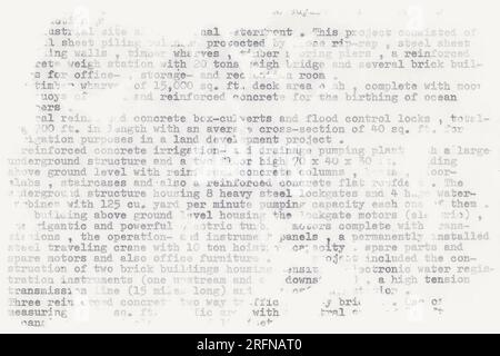 Text written on an old typewriter. It is a partly blurred close-up of a  resume of a civil engineer who has worked in the sixties in South America. Me Stock Photo