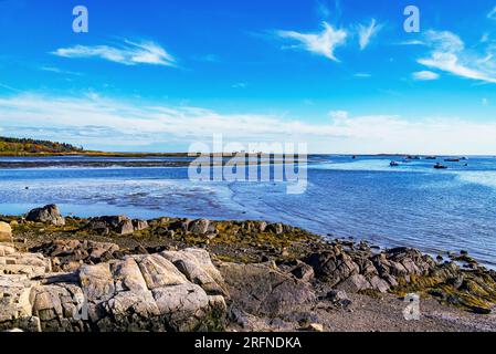 the view of the coastlin during the fall in Cape Porpoise, Maine USA Stock Photo