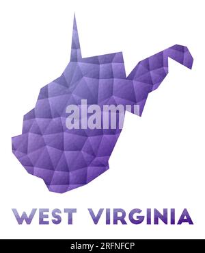 Map of West Virginia. Low poly illustration of the us state. Purple geometric design. Polygonal vector illustration. Stock Vector