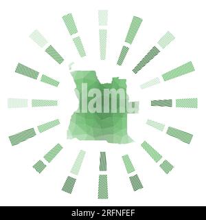 Angola sunburst. Low poly striped rays and map of the country. Beautiful vector illustration. Stock Vector