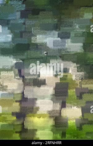 A pastel painting abstract pattern of some brush strokes that look like bricks or blocks. Mixed colors of green, blue, white, yellow and brown. Stock Photo