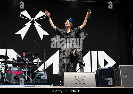 Saiki Atsumi of Band-Maid performs on day two of the Lollapalooza Music ...