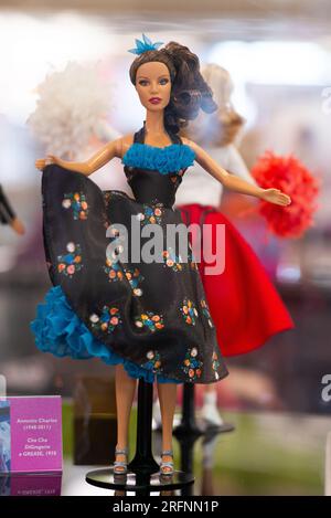 A Barbie doll is displayed at the Barbie Film and Fashion