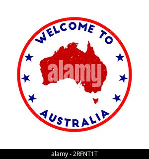 Welcome to Australia stamp. Grunge country round stamp with texture in Midnight in Tokyo color theme. Vintage style geometric Australia seal. Stock Vector