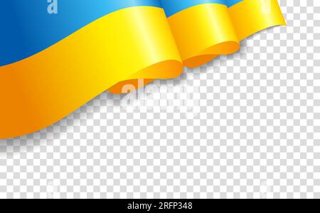 3D realistic flag of Ukraine on transparent background. Greeting card for Ukrainian Independence Day. Illustration banner with vector state wave flag Stock Vector