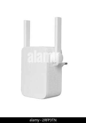 New modern Wi-Fi repeater on light gray background Stock Photo