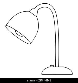 Table or desk lamp, interior design element for living room or cabinet, doodle style flat vector outline illustration for kids coloring book Stock Vector