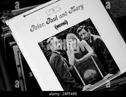 A copy of the 1963 record album, 'Moving' by Peter, Paul and Mary for sale n an antique shop in Abingdon,Virginia.. Stock Photo