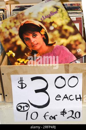 A copy of the 1967 record album, 'Claudine,' by singer Claudine Longet for sale in an antique shop in Abingdon, Virginia. Stock Photo
