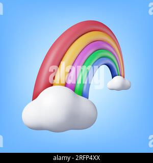 3d Cartoon Rainbow with Clouds Stock Vector